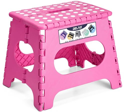 Delxo Klappbarer Tritthocker, 27,9 cm, rutschfest, faltbar, für Kinder und Erwachsene, tragbarer, leichter, kleiner Klapphocker mit Griff für Küche, Badezimmer, Rosa, 1 Stück