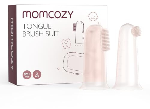 Momcozy Silicone Finger Toothbrush for Baby, Baby Finger Toothbrush for Training Teething, Infant Oral Cleaner, 2 Pcs Silicone Toothbrush