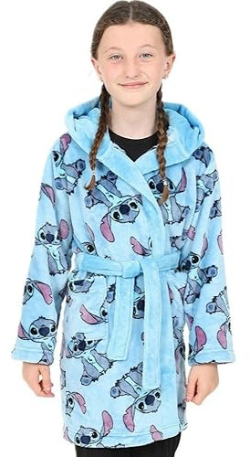 Accappatoio in pile blu con cappuccio per bambine Lilo e Stitch, Blu, 13-14 Years