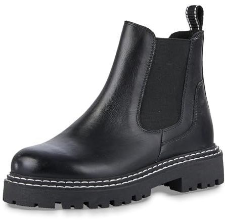 MARCO TOZZI Botín de Mujer con Cremallera y Slip 2-25491-43, Botas Estilo Chelsea, Negro Blanco, 39 EU