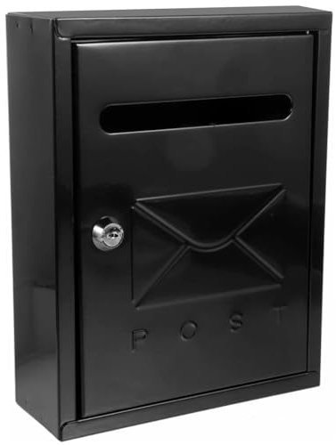 Buzón Clásico de Pared Correo, Buzón de Exterior de Metálico con Cerradura y Llaves, Buzón de Gran Capacidad para Cartas, Fácil de Instalar (26x20x7.5cm, Negro)