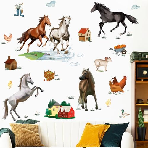 Runtoo Wandtattoo Pferde Wandaufkleber Tiere Wildpferde Wandsticker Kinderzimmer Mädchen Jungen Wohnzimmer Wanddeko