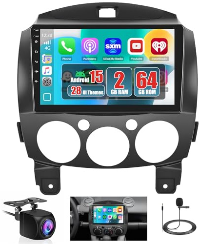 Android Radio Coche para Mazda 2 2007-2014 Wireless CarPlay Android Auto | 9 Pantalla 2+64G Auto Radio con Android 15 Navegación Cámara de Retroceso Bluetooth WIFI GPS Mirror Link Manos Libres