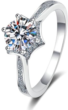 Epinki Verlobungsring 14 Karat 585 Weiß Gold, Klassiker Rund 1ct Labor Erstellt Diamant Hochzeitsring, 14K Gold Damen Echt Goldschmuck, Gr.48 (15.3)