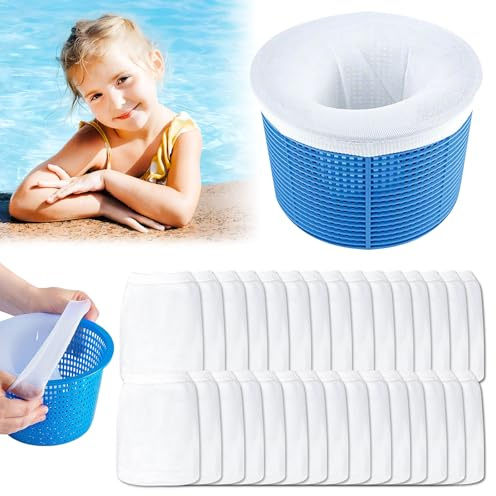 TOPZFL 30 Stück Pool Skimmer Socken, Skimmerkorb Netz Pool Skimmer Basket Sock, Filterstrumpf Skimmer Filter Netz Schwimmbad Skimmer Socken, Pool Skimmer Socks für Entfernt Gras Blättern (30)