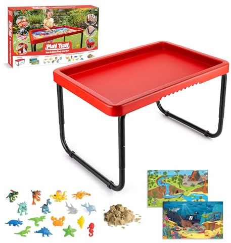 Toyrific Play Tray Activity Table with Play Mat Set, Kids Sensory Play Tray, Sea Life and Dinosaur Theme Play Mat Set, | Kids Messy Play Table, Sand & Water Play, Outdoor and Indoor Table, Sea & Dino Theme Play Mat, Animals, Sand
