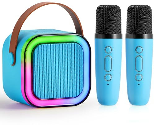 SYNCFUN Karaoke Maschine Kinder 2 Bluetooth Mikrofon Kinder Erwachsene,Karaoke Mikrofon Kinder mit Stimmenverzerrer,Led Lichtern,Spielzeug ab 3-12 Jahre Mädchen,Geschenke für Mädchen Jungen (Blau)