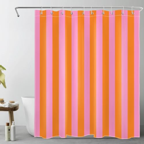 EOBTAIN Duschvorhang, abstrakt, niedlich, Boho, vertikal, gestreift, Stoff, Duschvorhang mit 10 Haken, minimalistisch, wasserdicht, Polyester, Badezimmer-Vorhänge, Duschset, Dekoration, 152,4 x 183,9