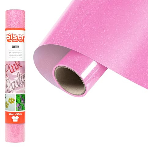 Siser® Glitter Flamingo Pink, 30 cm x 0,5 m, värmeöverförbar glittervinyl för tyganpassning, kläder och tillbehör, kreativa hobbyer, lätt att klippa
