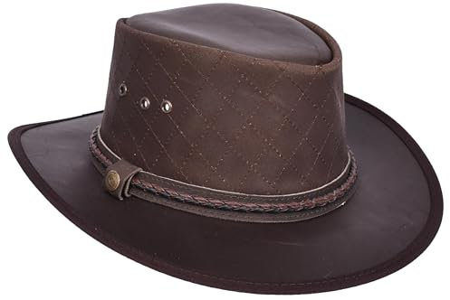 House of Luggage Echt Leder Australian Bush Cowboy Hut Abnehmbarer Kinnriemen HLG341 Braun, braun, XL