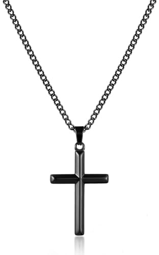 RWQIAN Kreuz Kette Herren Silber/Gold/Schwarz Edelstahl Männer Halskette mit Kreuz Anhänger Christlicher Schmuck Kreuzkette Geschenk für Herren 18-24