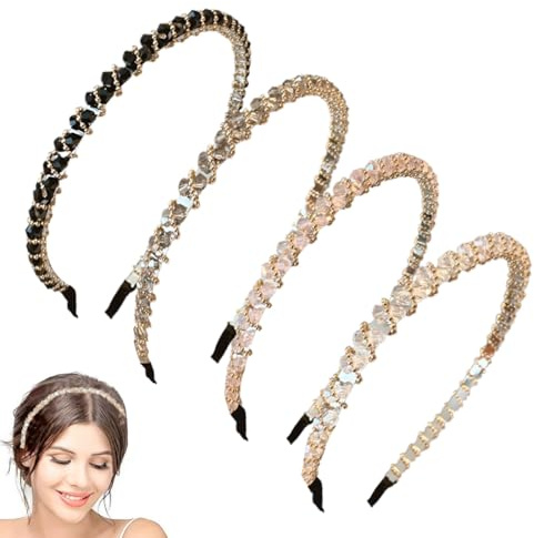 Modische Haarreife, 4 Farben Strass Haarreif Elastisch Haarbänder Damen Glitzer Kristall Haarreif Mädchen Kristall Seite Bling Haarschmuck Rutschfeste Strass Stirnbänder für Damen,haarreifen damen