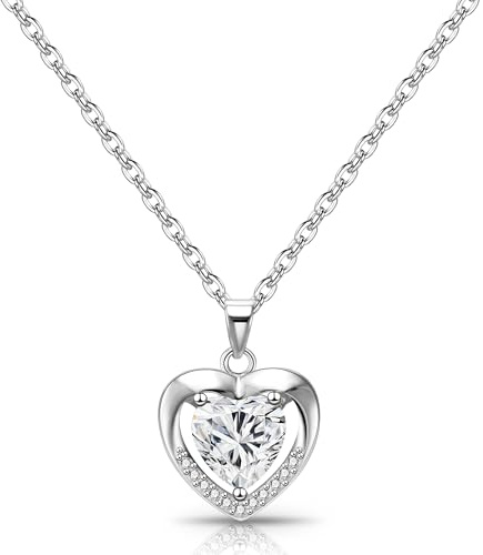 ALEXCRAFT Herz Anhänger Halskette Silber Ketten mit Zirkon für Damen Frauen | Zirkon Anhänger Kette Verstellbares Herz Halsketten 45+5cm Damen Frauen Schmuckgeschenke Muttertag Valentinstag Weihnachten