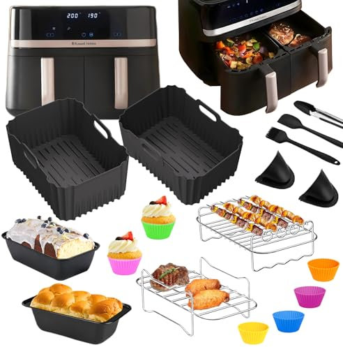 Ninja Heißluftfritteuse Zubehör, Airfryer Auflaufform Zubehör für Ninja Foodi Max Dual Zone AF400EU AF451EU AF300EU 7,6L-9,5L, Russell Hobbs 2 Fächer 9L Silikonform Heißluftfritteuse
