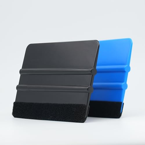 2-Pack Felt Edge Squeegee Tool for Car Vinyl Wrap, Window Tint, & Peel-and-Stick Wallpaper – Professional Bubble Remover with Scratch-Resistant ABS Plastic (black blue)
