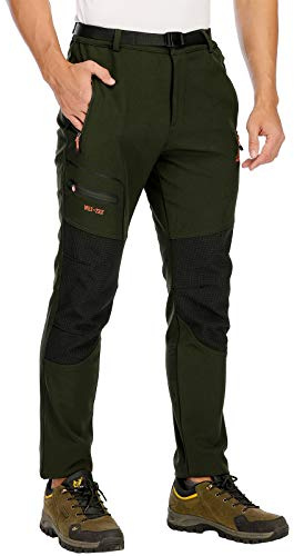 DAFENP Pantalones Trekking Hombre Impermeables Pantalones de Trabajo Termicos Montaña Senderismo Esqui Snowboard Invierno Polar Forrado Aire Libre KZ1635M-ArmyGreen-L