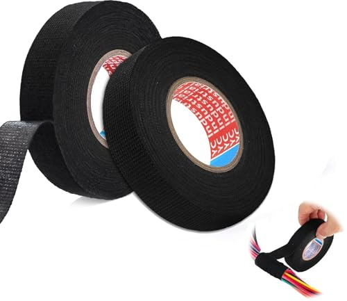 MZOYOURO 2 Stück Gewebeband Schwarz, Kabelbaum Filzband, Selbstklebend Tuch Gewebeband, Isolierband, für Haushalt Kfz Motorrad,Isolierband für Auto Kabel Befestigt, 19 mm x 20 m
