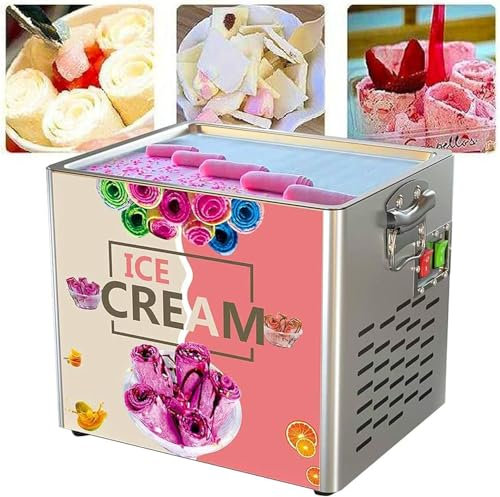 Gelatiera Elettrica per Rotoli Di Gelato,Macchina per Gelato Allo Yogurt Professionale,Vaschetta per Ghiaccio Saltato in Padella in Acciaio Inox,Macchina per Yogurt per Bar,Caffetterie E Pasticcerie
