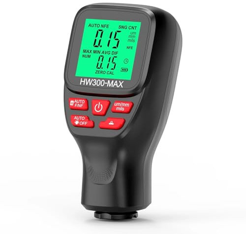 Medidor De Espesor. Medidor de espesor de pintura automotriz HW300-MAX, 0-2000 UM, detector de pintura automotriz Fe y NFe Calibrador De Espesor(Black)