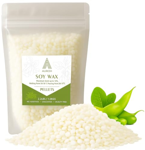 Auroh - Pellet di cera di soia 1 kg per la creazione di candele, cera di soia per candele, forniture di cera di soia al 100% per la creazione di candele adatte per adulti e principianti, naturale puro