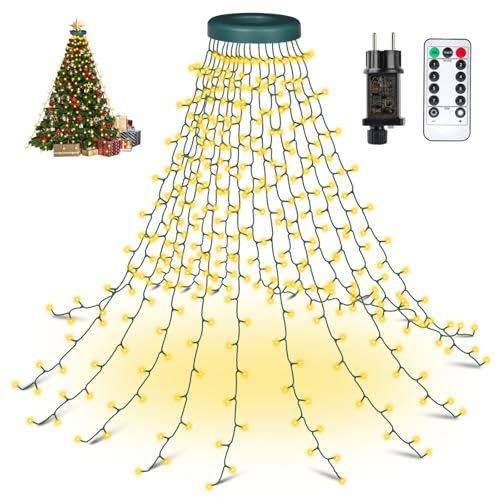 Nextronix Luci Natale Albero 400 LED 2.5Mx16 Fili, 8 Modalità con Luci Ad Anello, Timer e Telecomando, IP65 Impermeabili Perfetto per Decorazioni Natalizie-Bianco Caldo
