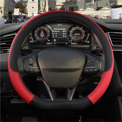 SADQRG Lenkradschutz Für Ford Für Fiesta MK7 MK8 Für Fiesta ST Autolenkradabdeckung PU-Leder Rutschfestes Autozubehör Lenkradbezug Auto(Rot)