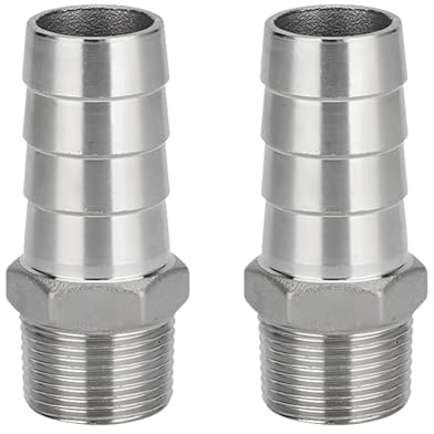 2 Pcs Stainless Steel Barb Hose Fitting, 12 MM Barb to 1/2 BSP Male Hose Barb Fittings, Compression Fitting for Water, Industrial