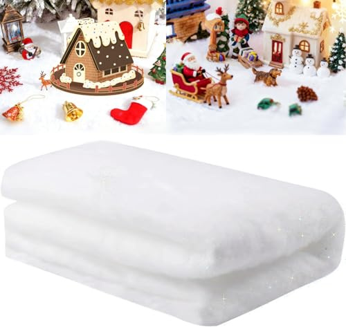 Huanmin Schneedecke Deko Weihnachten, 80x300cm Kunstschnee Deko, Watte Deko Weihnachten, Weiß Kunstschnee Matte, für Weihnachtsbaumrock-Dekoration, Weihnachtsdorf Dekorationen