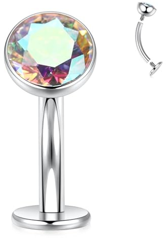 AROWRO 14 g navelring magen ring titan buk piercing navel smycken vch navel smycken vch navel piercing smycken inre gänga navel barbell stud platt baksida, Titan, Kubisk zirkon