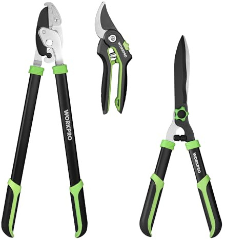 WORKPRO 3-Piece Garden Shears Set - 20” Hedge Shear, 24” Anvil Lopper & 8” Pruning Shear, Heavy-Duty Gardening Clippers with Sharp Blade, Comfort Grip Handle for Branches, Shrubs, and Hedges