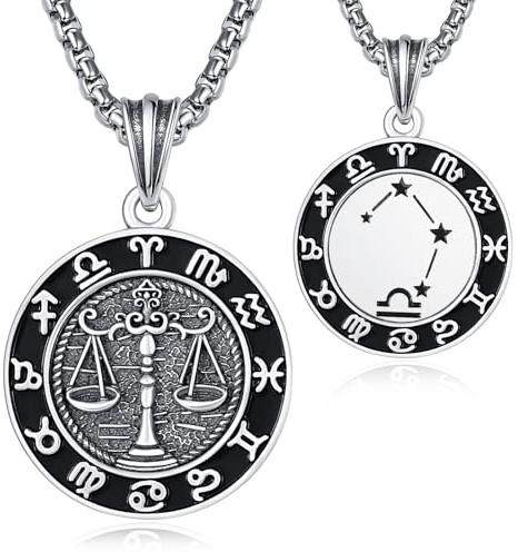 KINGWHYTE Bilancia, catena da uomo, in argento Sterling 925, segno zodiacale, costellazione, ciondolo con segno zodiacale, collana astrologica, oroscopo, gioielli da uomo