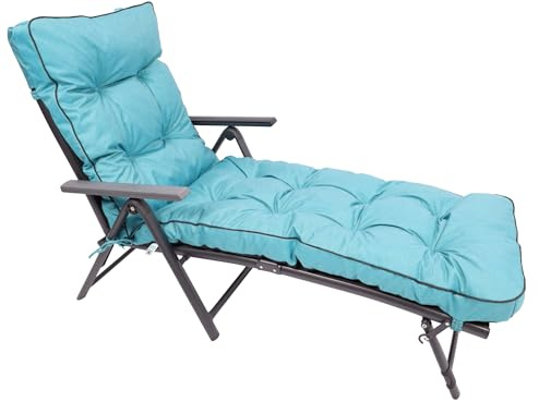 TexDeko® Ecolen Liegenauflage für Gartenliege Polster 190x60cm Aqua | mit Antirutsch-Boden, wasser- & schmutzabweisend, UV-Schutz, Paspelrand, Leinenoptik, bequemes Polster für Sonnenliege