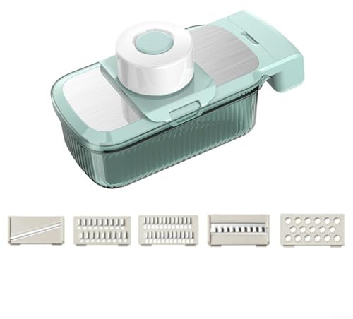 Hasaller Cortador multifuncional de verduras y frutas con cinco cuchillas intercambiables de acero inoxidable para rebanar rallar y juliana compacto ABS PET cocina Gad(verde)