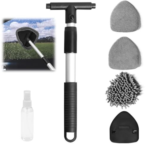 YIPFEN 5 pièces Tampons en microfibre multifonctionnels, Kit de nettoyage pour pare-brise et vitres, Nettoyeur extensible avec vaporisateur, Intérieur pour vitres, Nettoyage, Brosse voiture pivotante