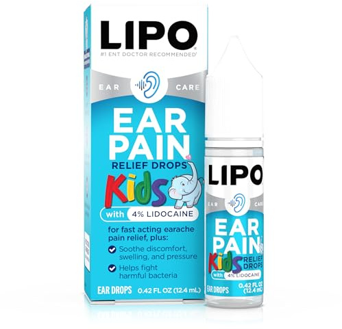 Lipo Kids Ear Pain Relief Drops - 4% Lidocaine Fast-Acting Formula - for Swimmer's Ear, Earaches, Cold & Flu - Relieves Pain, Swelling & Water-Clogged Ears - Ages 2+