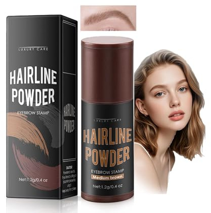 Luxury Hairline Powder and Eyebrow Stamp for Instant Coverage and Natural Blending - Medium Brown Formula for Sparse Hairlines and Brows, Waterproof and Sweat-Resistant for Daily Use