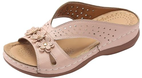YIzdegg Sandaler damer Arch Support – sandaletter massage sula hälskor halkfria tofflor bekväma sandaler öppna tår sommarskor andas romerska sandaler strandskor damsandaler, ROSA, 41