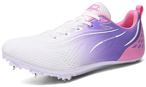 Zapatos De Atletismo Mujer Zapatillas Saltar Y Correr 7 Clavos Profesionales, Zapatos Entrenamiento Velocidad, Cómodas Ligeros Transpirables,White Purple Pink,39 EU