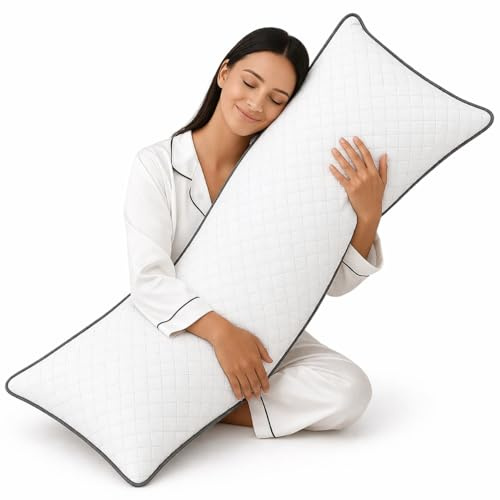 Ultrasonic Long Bolster Pillow Hollowfibre Filled Body Pillow (Double - 4ft 6) - Full Body Long Pillow Orthopedic Comfort Back, Neck & Pregnancy Maternity Soft Support Side Sleepers Pillows