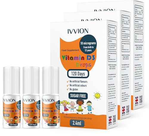 IVVION Vegan D3 Drops - 10 UG 120 Drops- Daily 400 IU D3 Supplement for Infant and Young Children (Pack of 3)