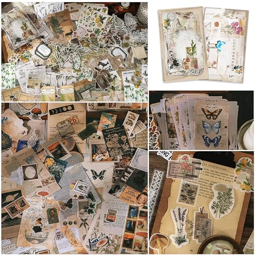 JNYUTEEN 460 Piezas Pegatinas Vintage, Juego de Pegatinas Retro de Papel Washi y Pet, Pegatinas de Scrapbooking Decorativas para Cuadernos Scrapbook Proyectos DIY Manualidades