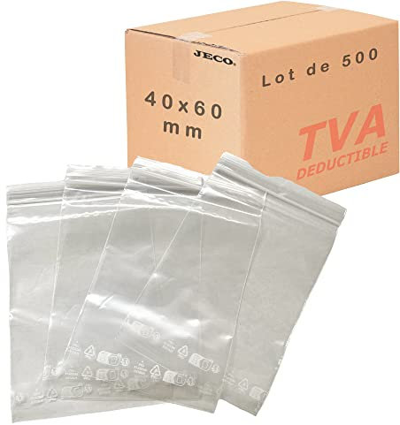 Jeco - Lot de 500 sachets à fermeture zip transparent format 40 x 60 mm : 4 x 6 cm 50µ - qualité alimentaire