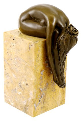 Bronze Plastik - Gebeugte Frau auf Marmorsockel - signiert Milo - Moderne Kunst Skulptur - Bronzefigur Akt - Dekoration - Mädchen - Braun