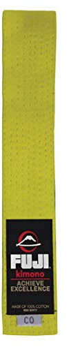FUJI Kids Brazilian Jiu Jitsu Belt with Rank Bar, BJJ Belt for Children, Yellow, Size A4