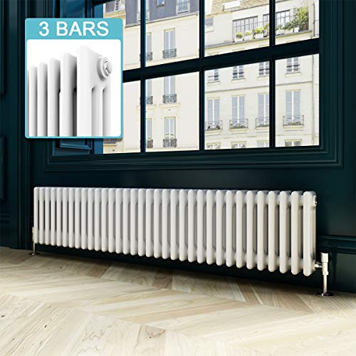 ELEGANT 300 x1505mm White Traditional Horizontal Triple Column Radiator | Panel Cast Iron Style Central Heating with High Heat Output for Living Room, Bathroom, Bedroom