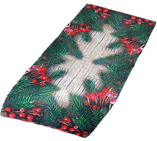 Bezaubernde Tischdecke 40x85 cm Kirschlorbeer rot grün Weihnachten Holzdiele Winter Digitaldruck (Tischläufer 40x85 cm)