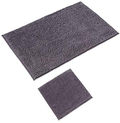 WohnDirect Badematten & Badteppiche Set 2 teilig Grau • WC Vorleger ohne Ausschnitt 45x45cm + Badematte rutschfest 70x120cm groß • Badvorleger rutschfest waschbar • Badezimmerteppich ÖkoTex