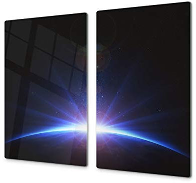Planche à découper en verre trempé – Couvre-cuisinière et protège-plain de travail en verre résistant – UNE PIÈCE (60x52 cm) ou DEUX PIÈCES (30x52 cm chacune); D01 Série Abstract: Cosmos 1