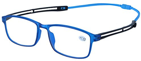 praktische Magnet-Lesebrille / -hilfe ROGER mit auszieh- und verbindbaren Bügelenden in blau +1,50 dpt