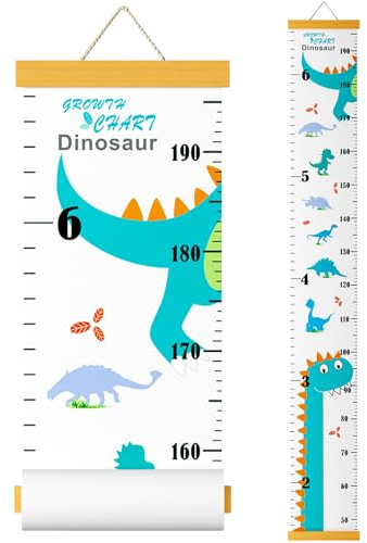 Messlatte Kinder,Outivity Holz Höhe Wachstum Diagramm Aufrollbare Aufhängen Messlatte Lineal Abnehmbar Leinwand Baby Messtabelle für Kinderzimmer Schlafzimmer Wanddekoration (Dinosaurier)